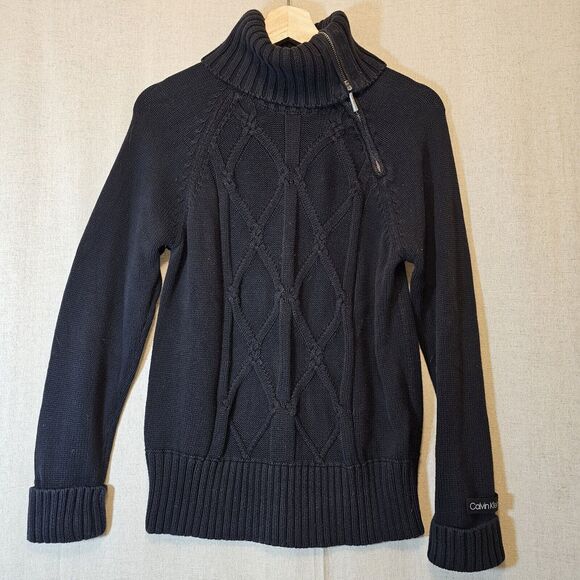 Calvin Klein Jeans Women's Turtleneck Sweater Black Asymmetric Zipper Medium - Picture 1 of 13